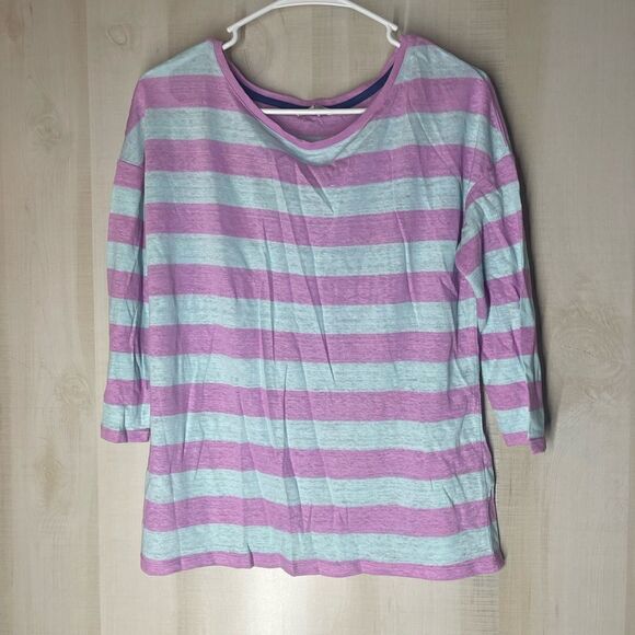 Boden purple and blue‎ striped 3/4 sleeve top, size 8 - Picture 1 of 9